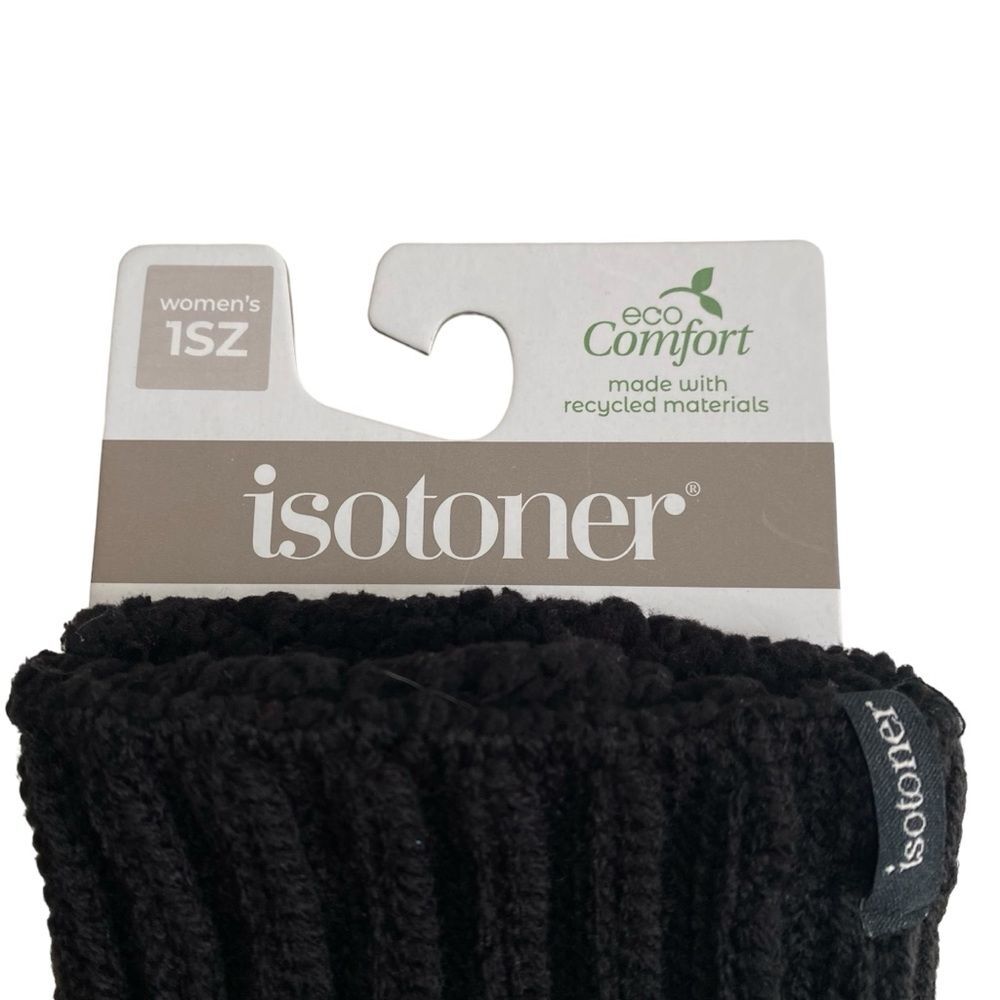 NWT Isotoner Adult Snowflake Knit Gloves One Size Black NEW - Picture 5 of 10